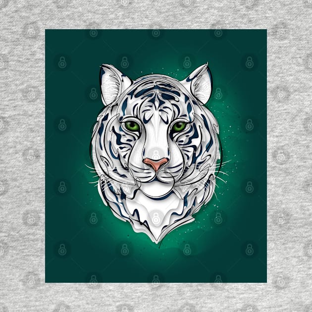 Continuous Line White Tiger Portrait. 2022 New Year Symbol by Chinese Horoscope by lissantee